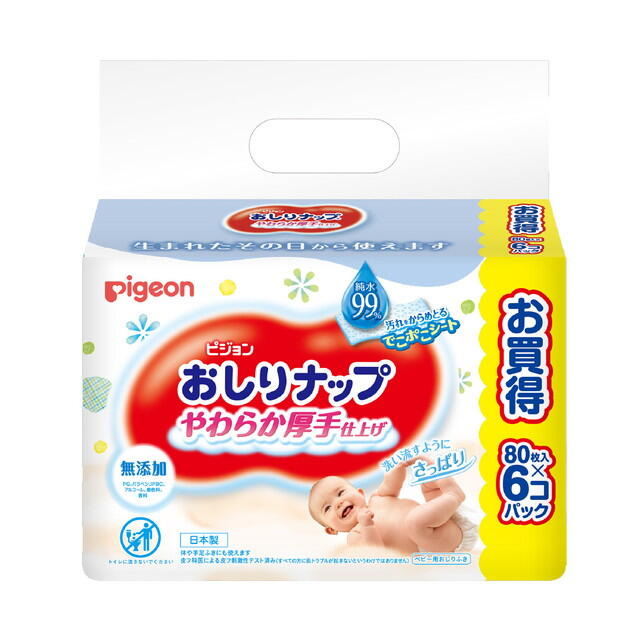 現貨 日本Pigeon貝親加厚型(99%純水)濕紙巾 一袋6入80抽