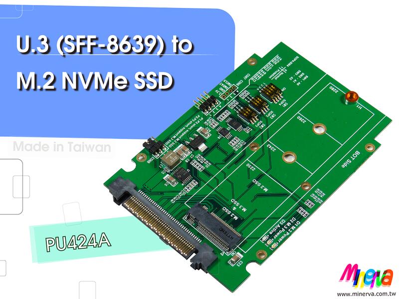 U.3(SFF-8639) to M.2 NVMe SSD (SMBUS Repeater&64K EEPROM)轉接卡