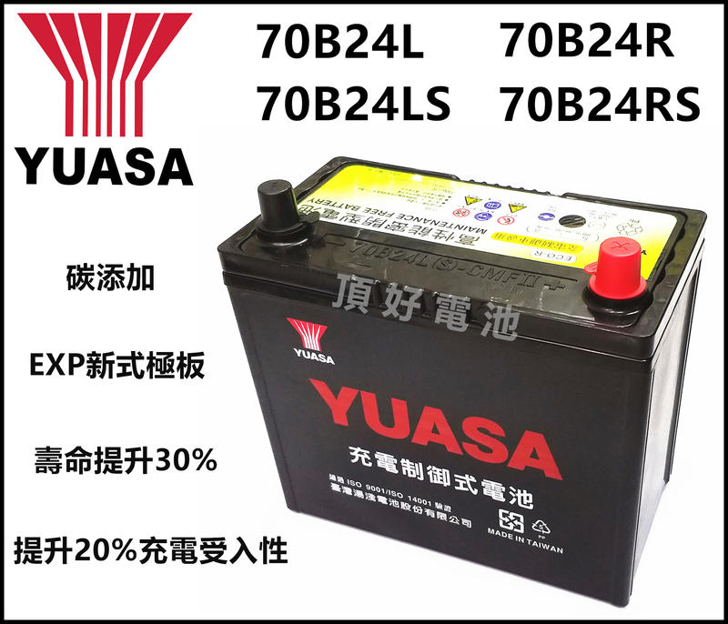 頂好電池-台中 台灣湯淺 70B24L 70B24LS 70B24R 70B24RS 免保養汽車電池 充電制御 效能提升