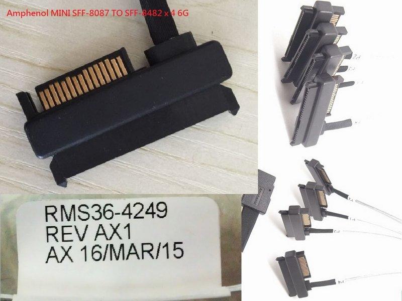 (促銷)全新Amphenol安費諾 MINI-SAS SFF-8087 TO SFF-8482x4 6G SAS硬碟專用