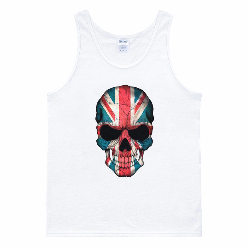England Flag Skull 背心 白色 歐美潮牌滑板龐克搖滾英國骷髏頭