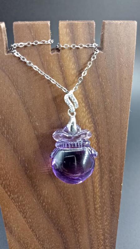 天然水晶紫水晶錢袋造型吊墜