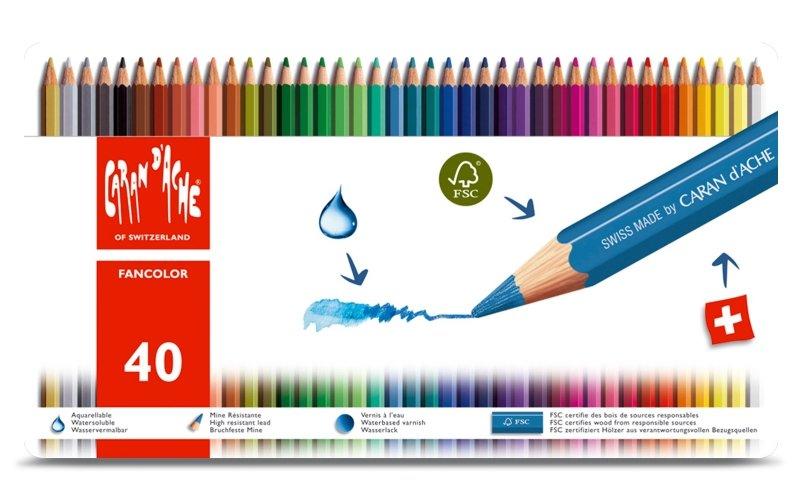 【品 · 創藝】精品美術-瑞士CARAN D'ACHE卡達 FANCOLOR 學生級水性色鉛筆-40色