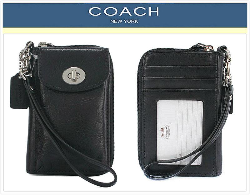 男士可用【COACH】轉釦皮革多功能證件夾/手拿包/手機包(黑色)62082