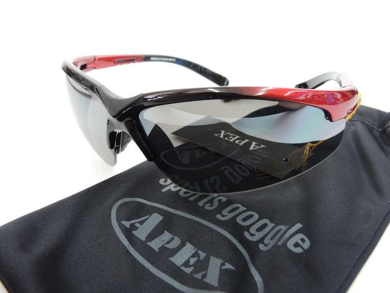 台灣品牌APEX 908 黑/紅 鏡架可伸縮 防彈級運動太陽眼鏡 防風眼鏡 抗UV400 棒壘 自行車 任何運動適用