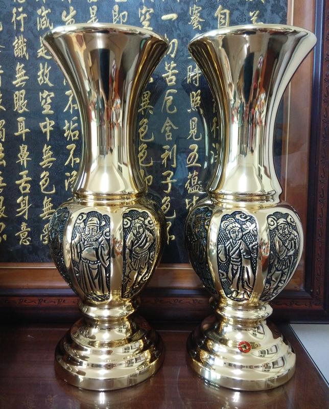 【靜福緣】精品銅製『八仙花瓶』高6寸2、7寸2、8寸8、1尺、1尺3、1尺8高 花瓶花器  宗教用品/藝品