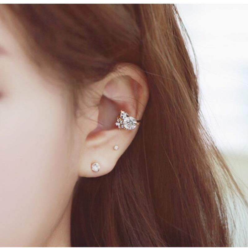 ✨芙✨韓國 鑲水鑽耳夾無耳洞假耳釘耳骨夾個性耳飾甜美
