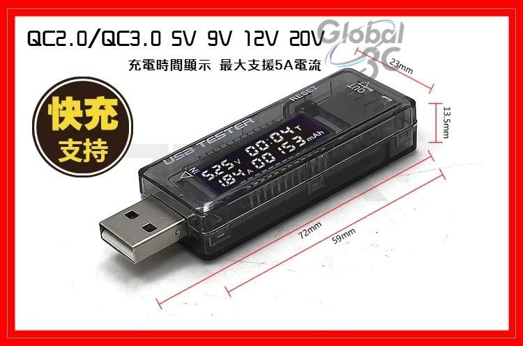 支援 QC 2.0 3.0 快充 充電時間顯示 電壓 USB電壓電流測試儀 5V/9V/12V 測電壓電流神器