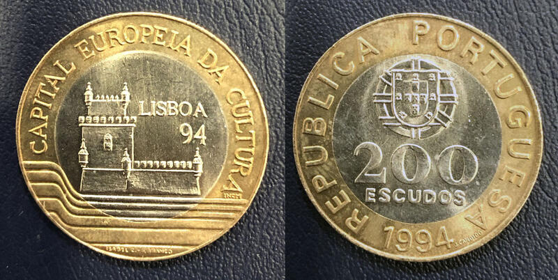 全新葡萄牙1994年里斯本-歐洲文化之都200埃斯庫多雙色紀念幣~ KM# 669