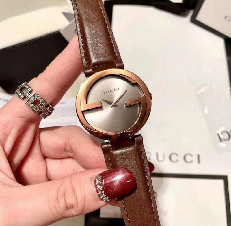 GUCCI Interlocking 時尚雙G造型手錶 咖啡色面 37mm YA133309 限量促銷特價品
