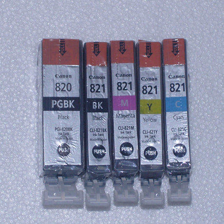 CANON原廠裸裝墨水匣PGI-820BK/CLI-821BK/C/M/Y(黑色400,紅、黃、藍300,5顆超值組)