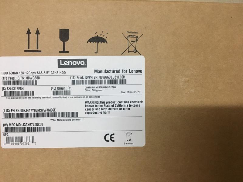 Lenovo/IBM 00WG680 600GB 15K SAS伺服器硬碟 3.5吋含Tray 原包裝未拆封
