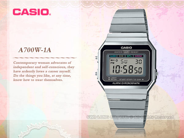 CASIO 手錶專賣店 國隆 A700W-1A 經典時尚復古電子錶 不鏽鋼錶帶 星空銀 生活防水 A700W