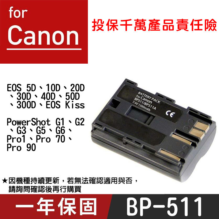 特價款@彰化市@Canon BP-511 副廠電池 BP511 佳能 原廠充電器可充 5D 20D 30D 50D 全新
