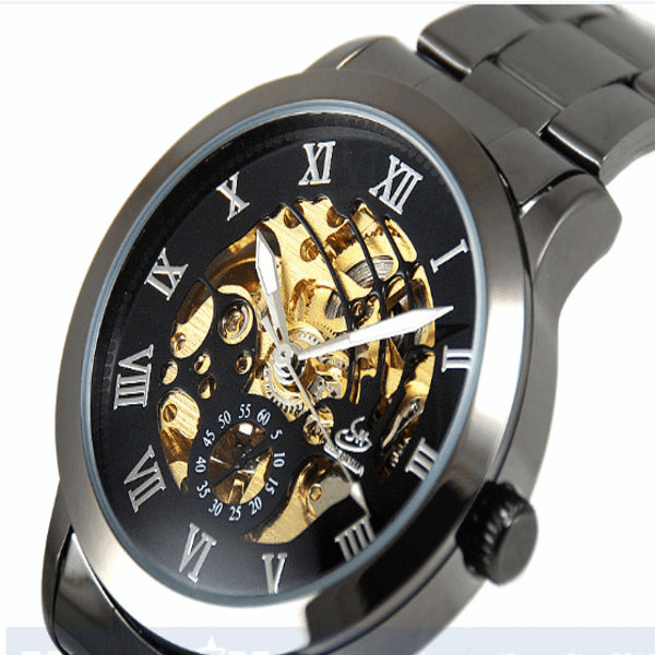 【JC網購】eaby熱賣 自動上鍊機械錶 雙面鏤空 鎢鋼色 商務 不銹鋼 手錶 運動錶帶