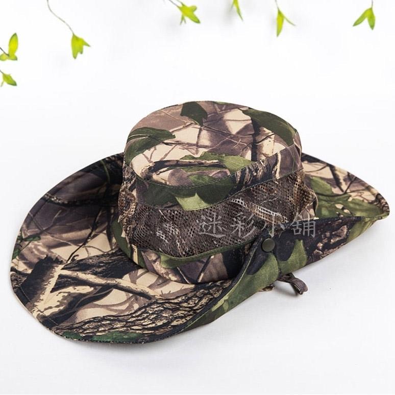 夏季枯樹迷彩 仿生迷彩 透氣網眼 遮陽帽 大沿帽 釣魚帽 防曬帽