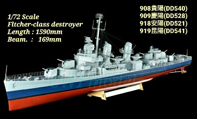 【崇武---CWI】HF 1/72 超大像真 近1.6公尺 遙控軍艦 佛萊契Fletcher驅逐艦 完成品 預購
