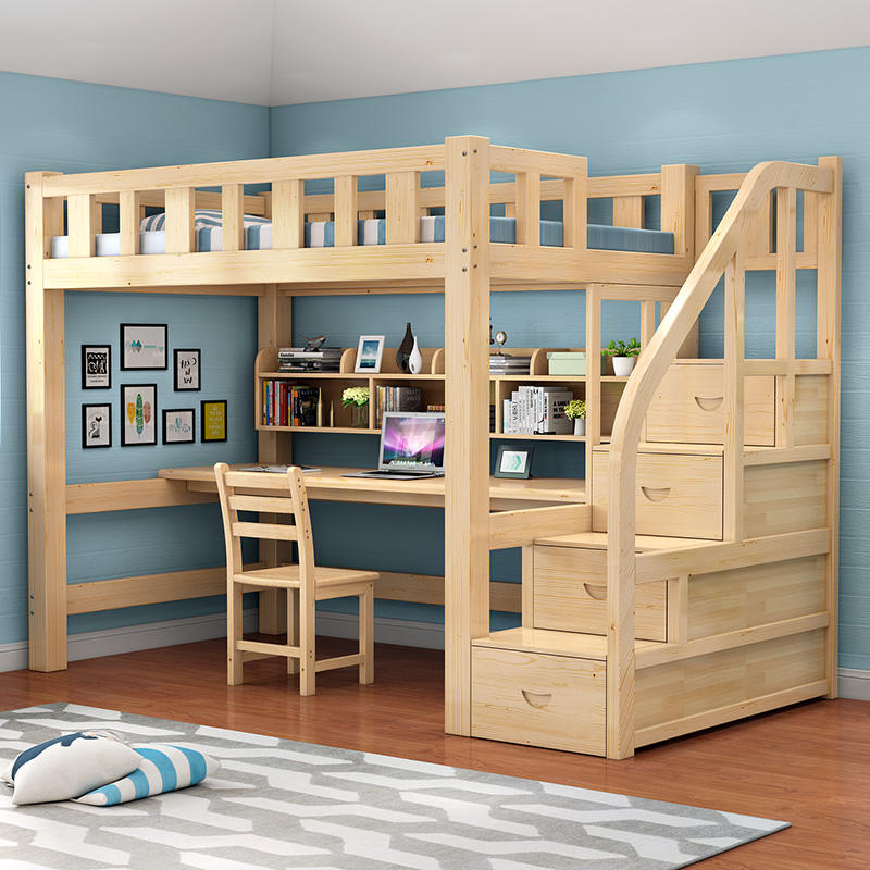 【可貨到付款】高架床 實木床 兒童床120cm*200cm梯櫃床+書架+書桌+贈送椅子+贈送床墊