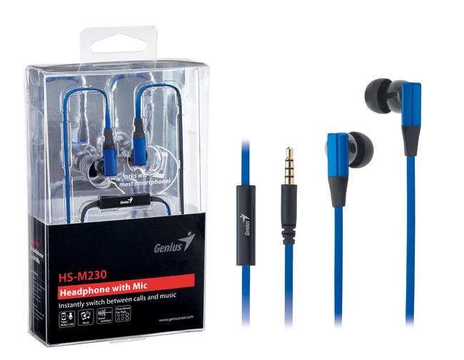 Genius HS-M230 耳道式密閉型 / 噪音隔絕式耳機+麥克風(藍色)