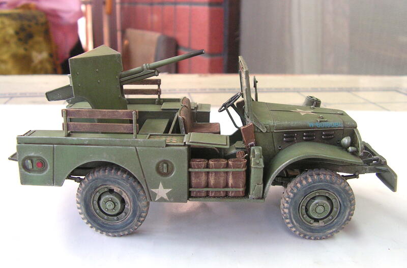 (全手工完成品/己售出)二戰美軍 WC-55道奇卡車搭載M6戰車砲/第601殲擊營[改造光影塗裝粉彩舊化等1/35