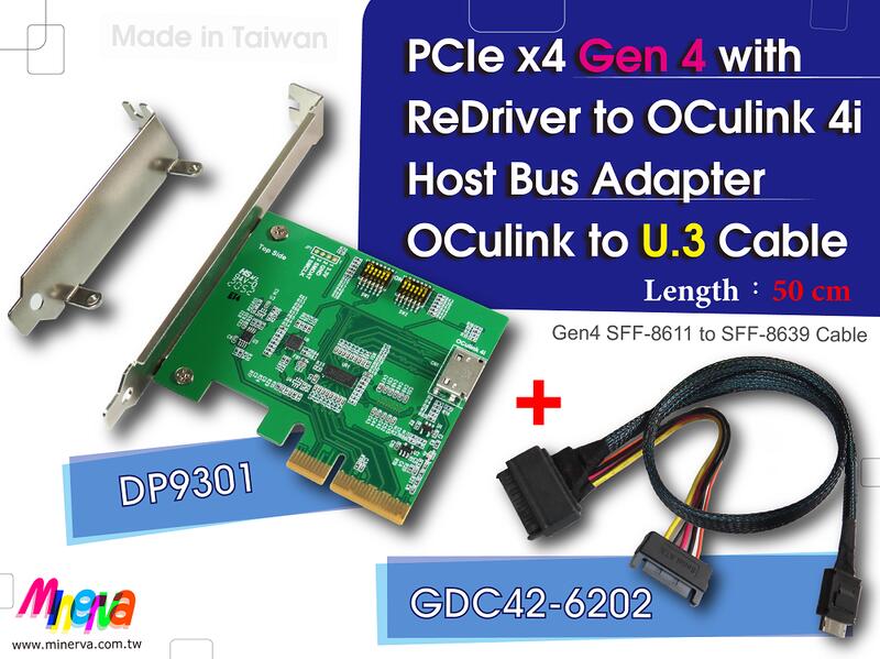 PCIe x4 Gen4+ReDriver to OCulink 4i & OCulink to U.3 Cable