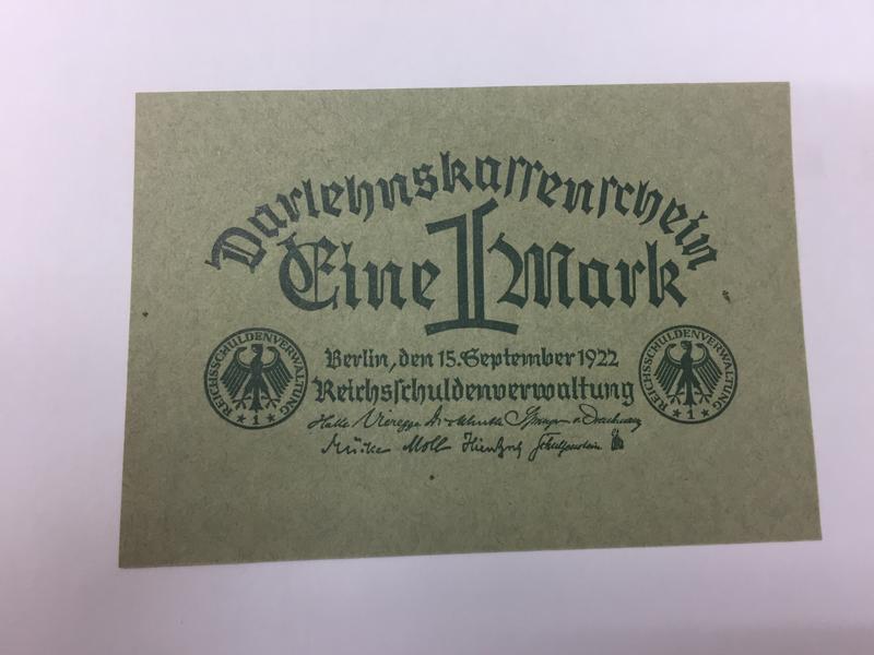 少見德國1922年 1-mark中央版全新票