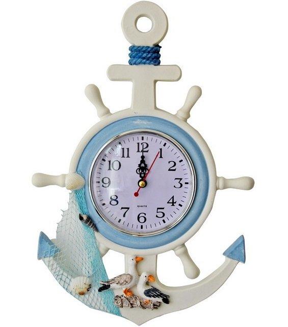 zakka 精品雜貨 Vintage 藍白海洋風 船舵+海錨造型掛鐘 地中海家居氣氛佈置 水手風 船錨裝飾鐘 造型鐘 鐘