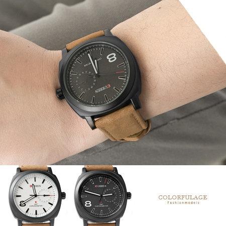 手錶 經典8號時尚都會品味質感麂皮軍錶 仿日期圈夜光指針 柒彩年代【NE1390】單支售價