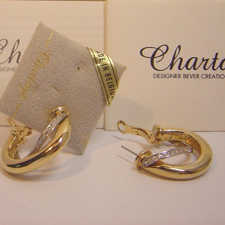 【比利時 Chartage】無過敏無鎳包18K金鑲嵌水晶鑽雙色穿耳耳環( 9513247 )