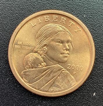(美國錢幣)2000年發行 D鑄記 美國第一枚金色 美金1元錢幣 2000-D Coin 直徑2.5公分