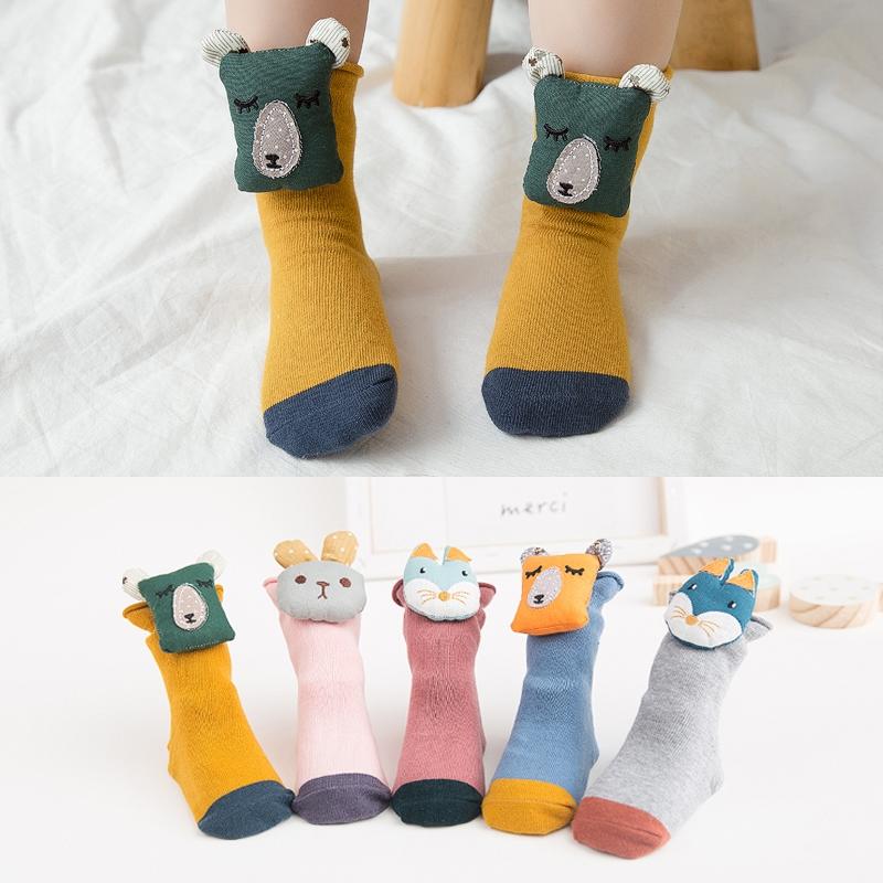 寶寶防滑地板襪 純棉立體公仔造型襪子 小童可愛卡通印花捲邊鬆口襪 男女孩嬰兒中筒襪0-4歲PA93