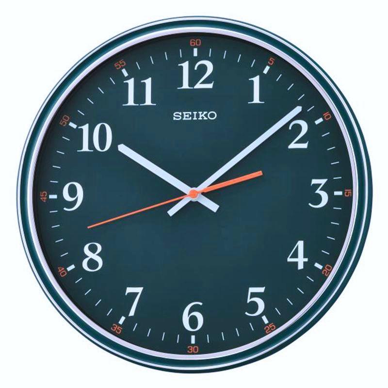 SEIKO CLOCK 精工現代潮流蔚藍色框白面阿拉伯數字滑動式秒針靜音掛鐘 型號：QXA751M【神梭鐘錶】