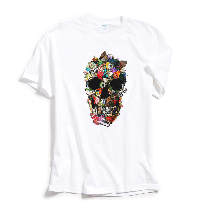 Skull Flower #5 短袖T恤 白色 歐美潮牌花卉設計插畫骷髏頭印花潮T