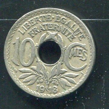 【硬幣】France (法國), 10 Centime , K866a , 1918 #207023,品相美上 VF+