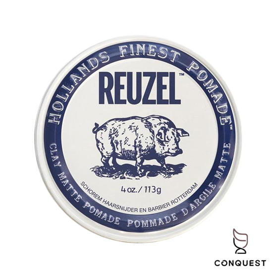 【 CONQUEST 】Reuzel Clay Matte Pomade 白豬 無光澤水洗式髮油 適用短髮、中厚髮造型