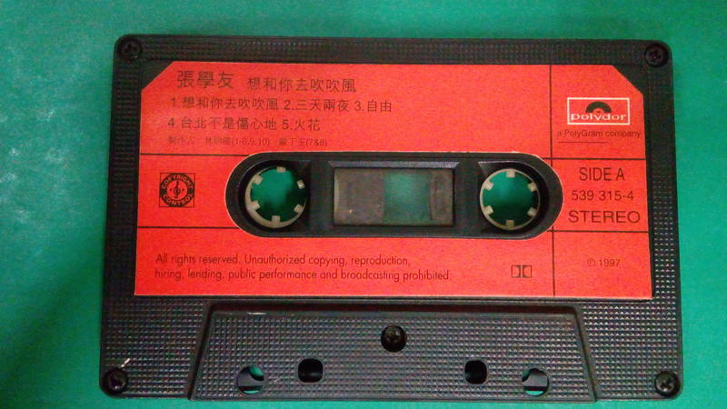二手裸片 懷舊卡式錄音帶 卡帶 磁帶 --張學友 --想和你去吹吹風(V95