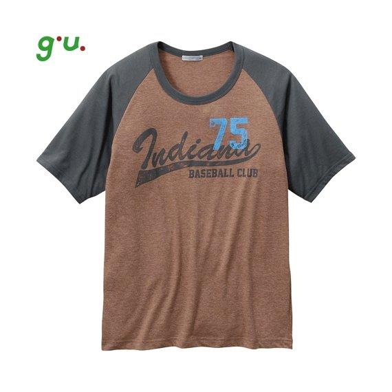 日本 UNIQLO X g.u. American casual 美式休閒印花 圓領T恤 咖啡色 GU 印第安納 棒球風 75