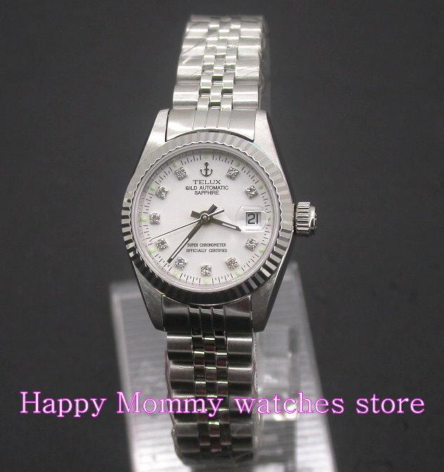【 幸福媽咪 】網路購物、門市服務TELUX 鐵力士 瑞士ETA機芯，自動手動上鍊機械錶-白女錶 SW9526W