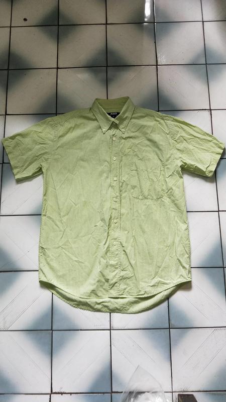 A&D 短袖 格紋襯衫 綠色 淺綠色 草綠色 夏天-M