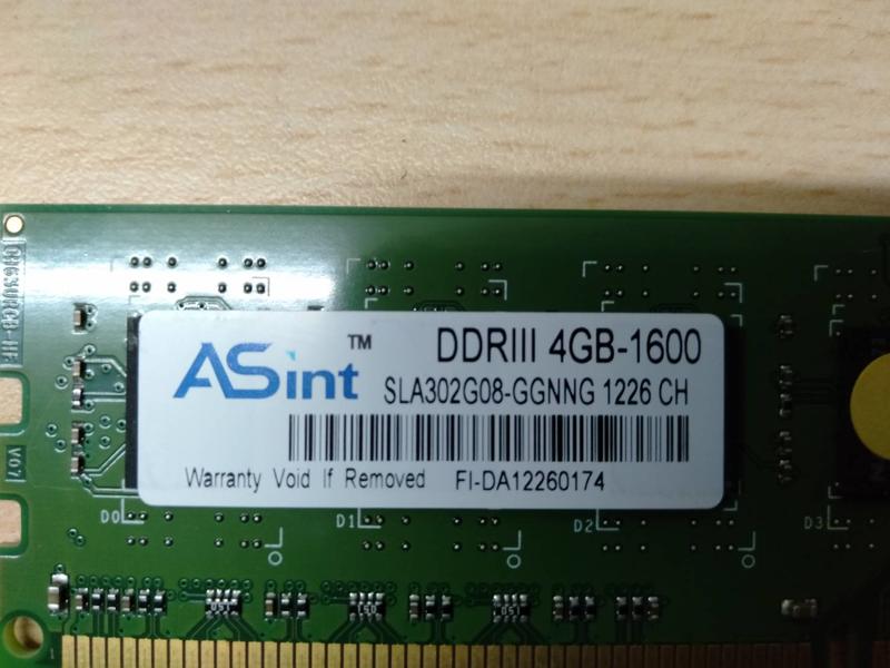 二手昱聯 ASint DDR3  4GB-1600 桌機雙面記憶體