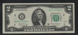 【低價外鈔】美國 2017年 2Dollar 美金 星號補號...