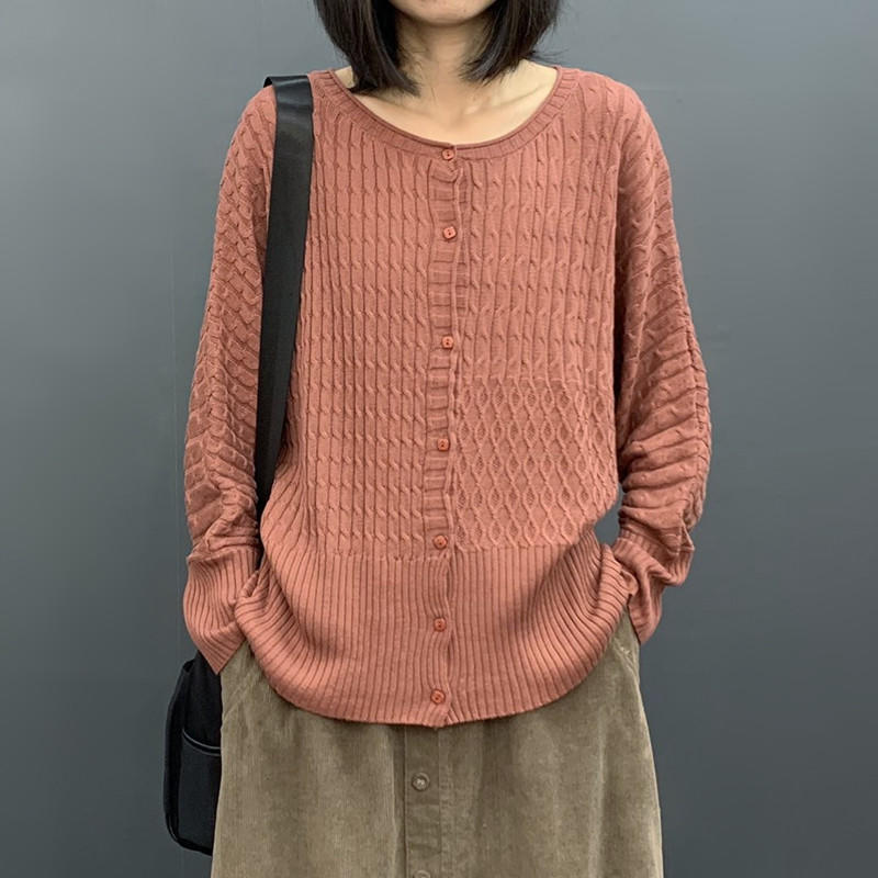 2019秋季新款韓版寬鬆顯瘦麻花圓領長袖針織外罩衫女開衫毛衣外套