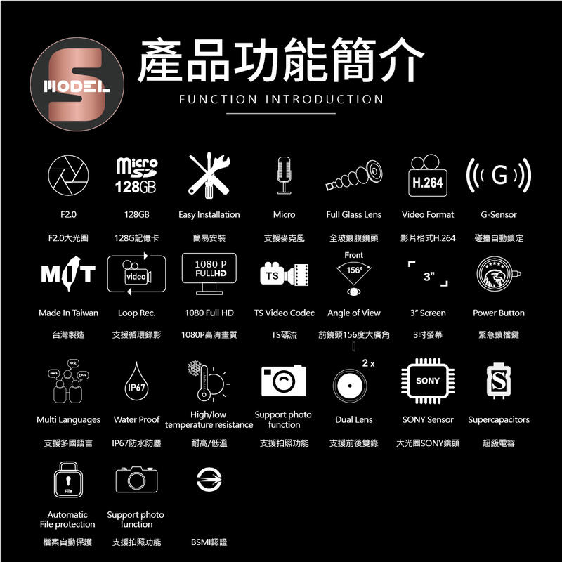【普龍貢-實體店面】響尾蛇 全球鷹 S2 行車紀錄器 Sony光學鏡頭 前1080 後720 雙鏡頭 摩托車 重機
