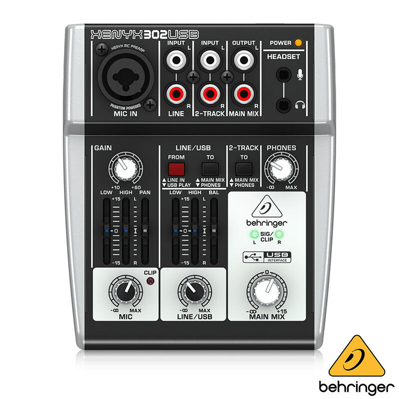【又昇樂器 . 音響】Behringer XENYX 系列 302USB 迷你混音器 錄音介面