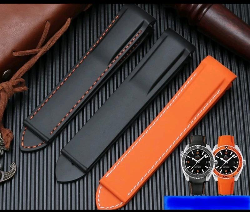 錶帶屋 適用代用OMEGA 海馬 海洋宇宙系列黑色及橘色膠帶20mm 22mm（單賣膠帶）