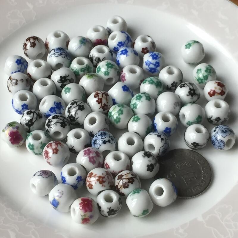 造形陶瓷珠-球形中國風花紋(63顆）手工藝/手作：串珠/DIY/飾品