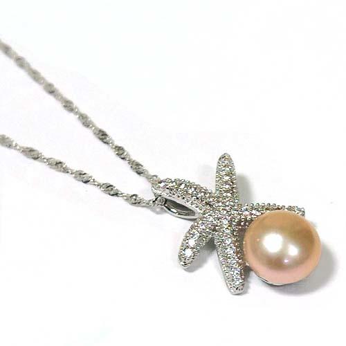 天然珍珠海星吊墬純銀項鍊  