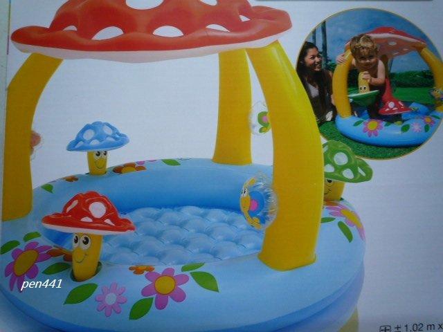 玩樂生活 INTEX57407  彩色蘑菇遮陽幼兒戲水池 遊戲球池102cm*89cm夏天兒童玩水池 附修補片