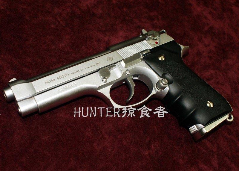 【Hunter】KJ全金屬客製P.BERETTA M92FS義大利版前期型仿真深刻印電鍍銀瓦斯BB槍~已售出