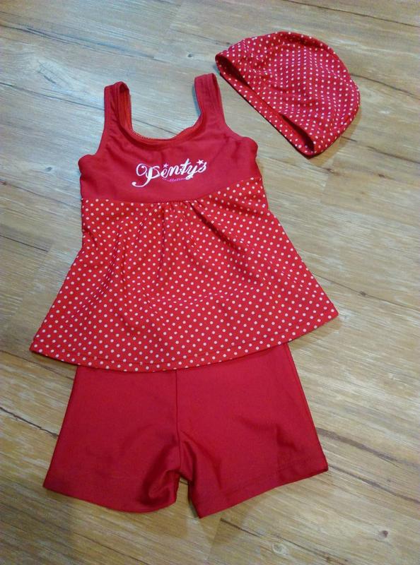新竹金奇童裝***1-4歲紅色點點兒童女童學生裙褲平角泳衣分體三件組套裝兒童泳衣套裝SS